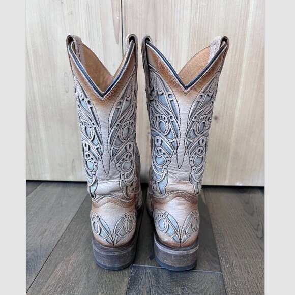 Corral Teen Shiny Inlay Western Boots Square Toe Size 2.5T Leather Cowgirl - Picture 8 of 11